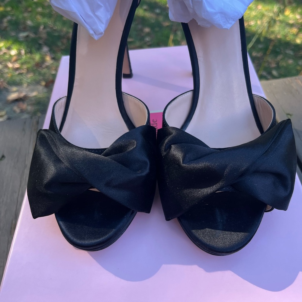 ♠️KATE SPADE BRIDAL BOW BLACK SATIN HEELS SANDALS 9 - Picture 9 of 13